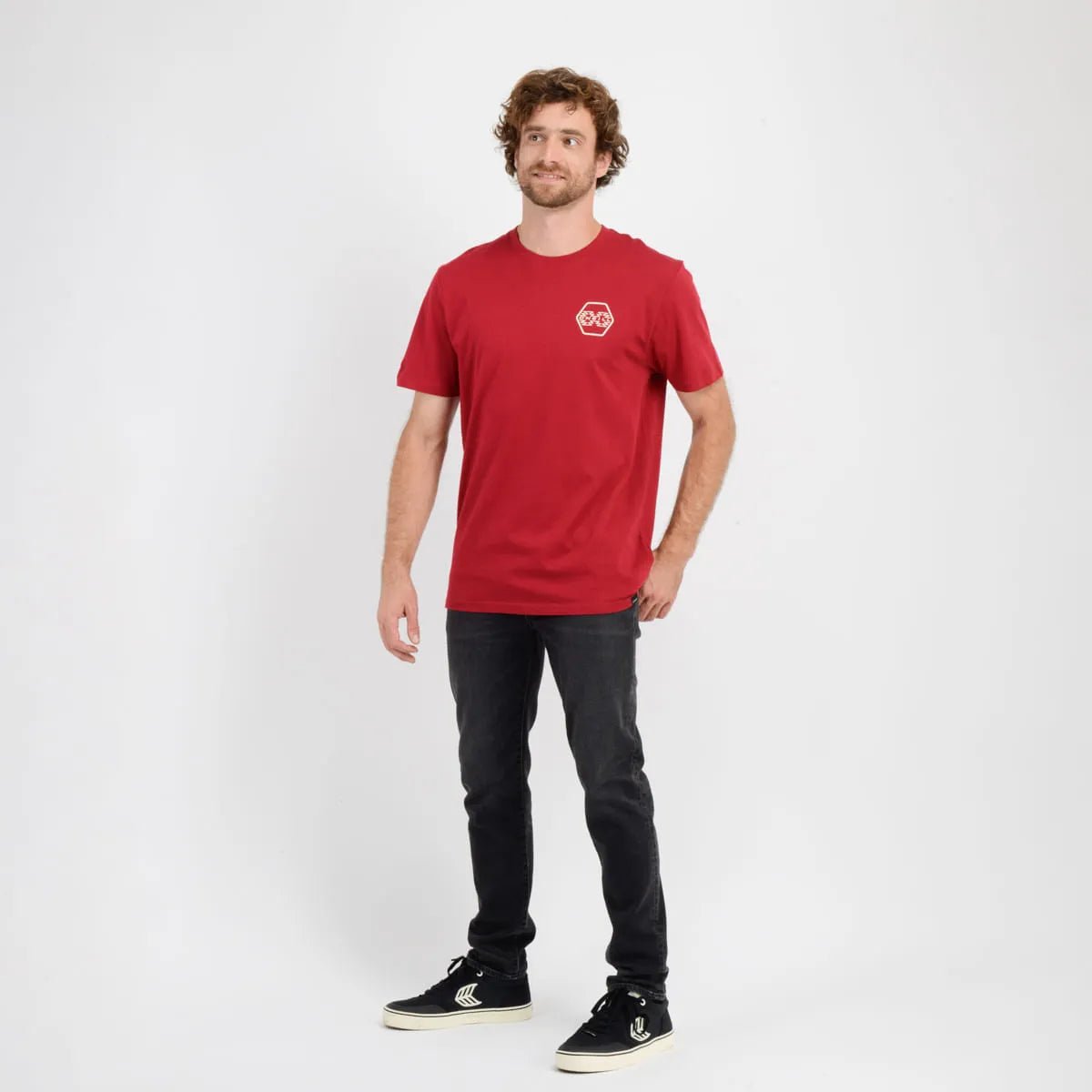 Polera manga corta etnic rojo oscuro